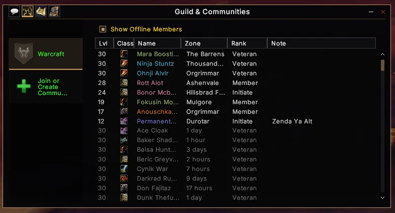 Guild roster