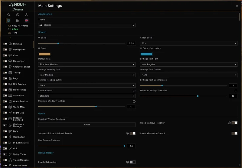 Main settings