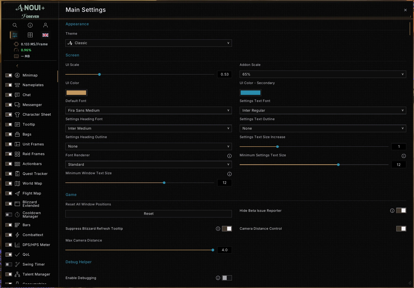 Main Settings