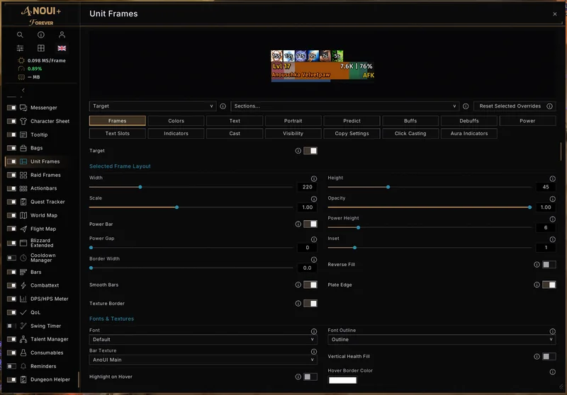 Unit frame settings