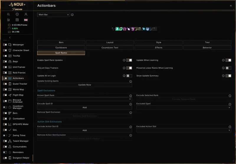 Action bar settings