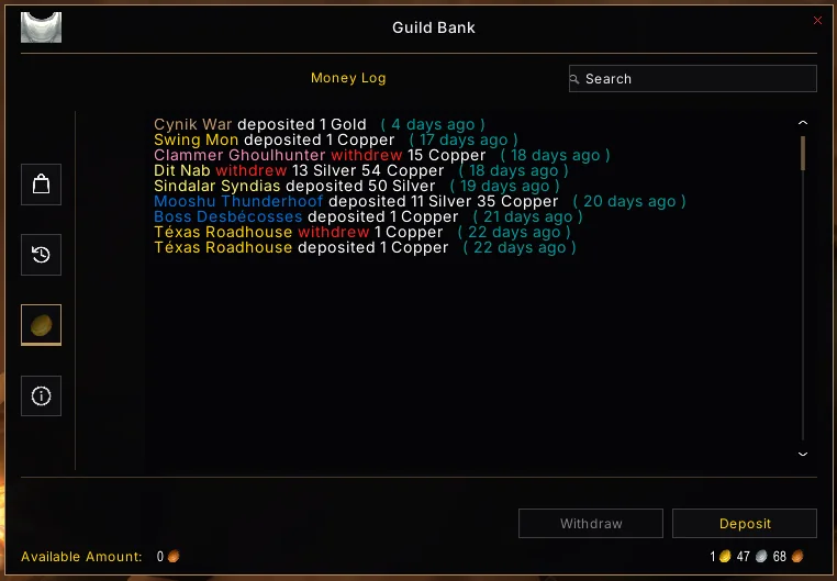 Guild bank log